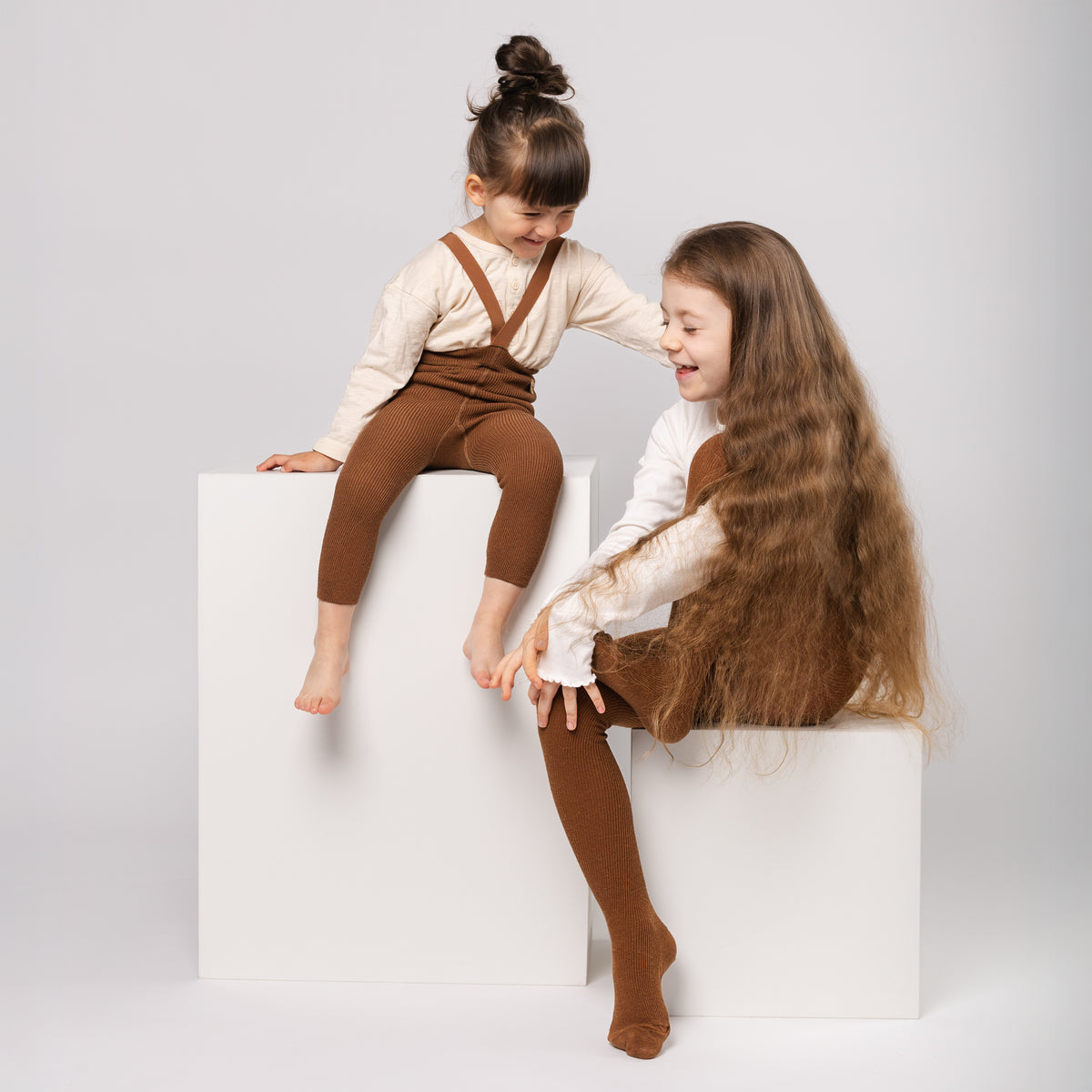 Collants sans pieds à bretelles - Noisette (mélange laine de baby alpaga)