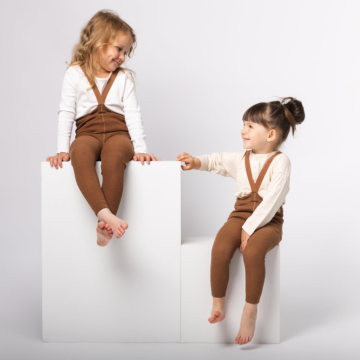 Collants sans pieds à bretelles - Noisette (mélange laine de baby alpaga)