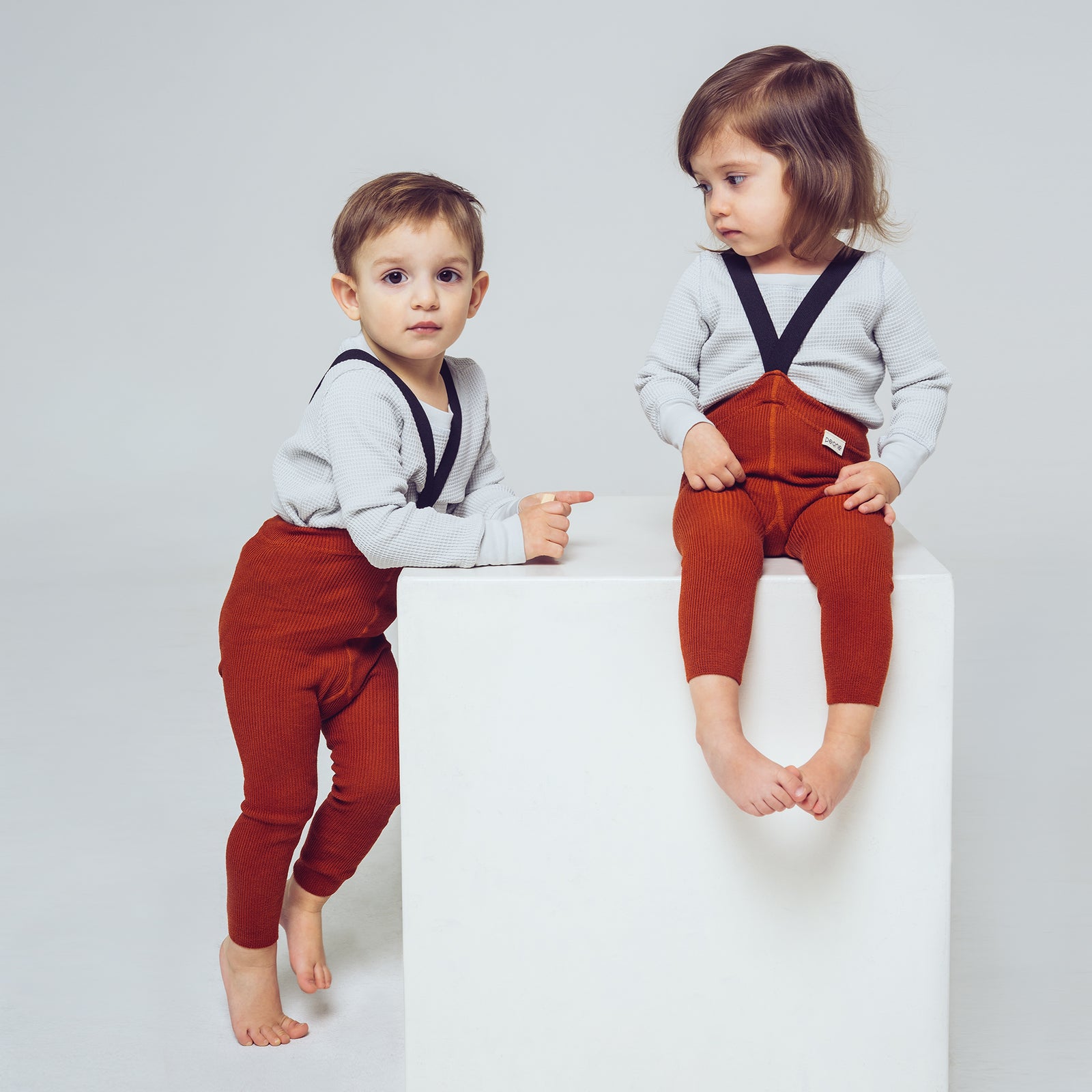 Collants sans pieds à bretelles - Rouge Brique